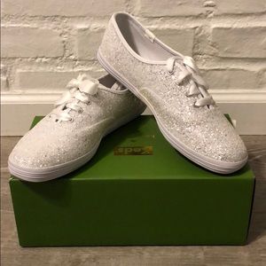 NWT Kate Spade White glitter keds size 8